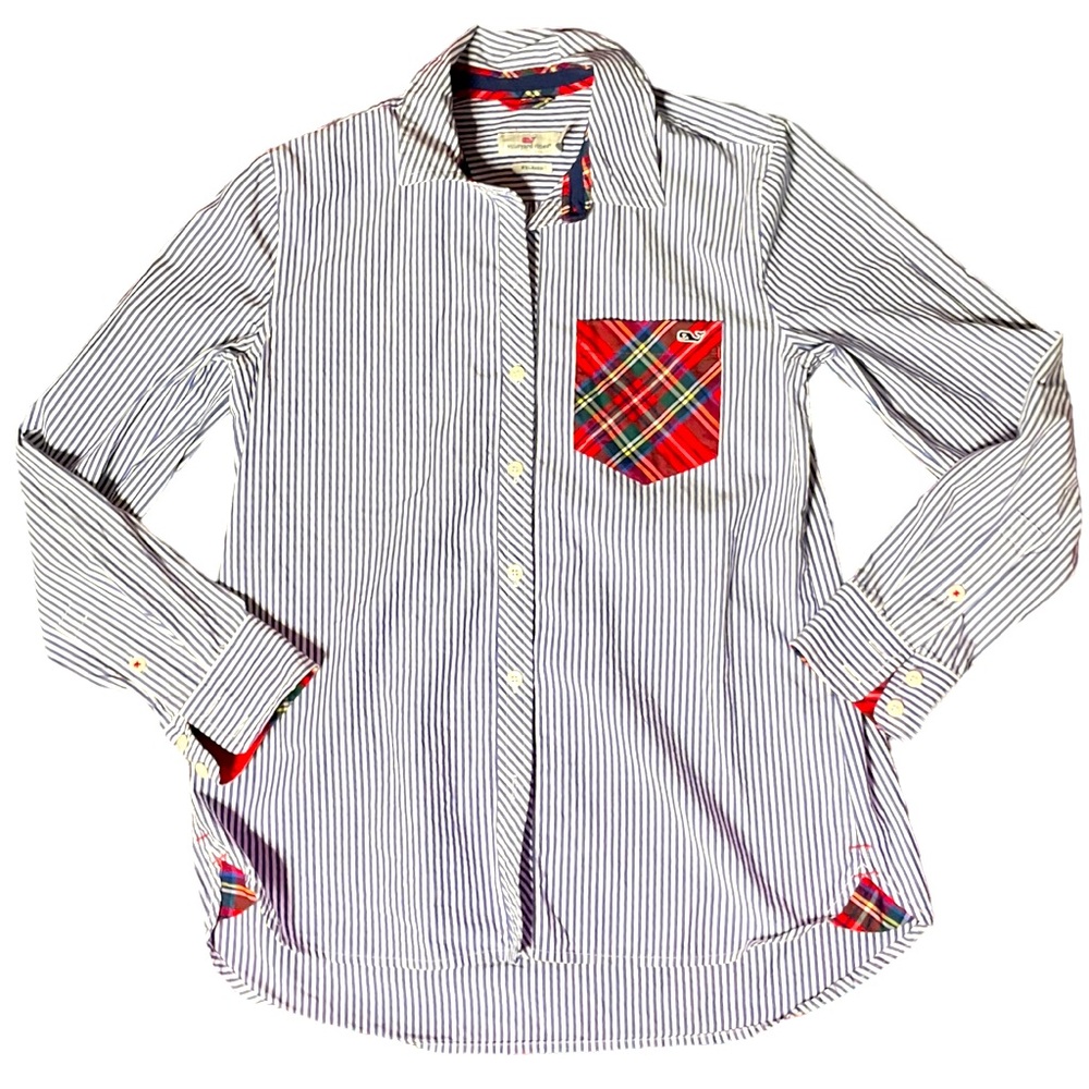 Vineyard Vines Patches Pin striped Buttoned Down Shirt Size 4 A10